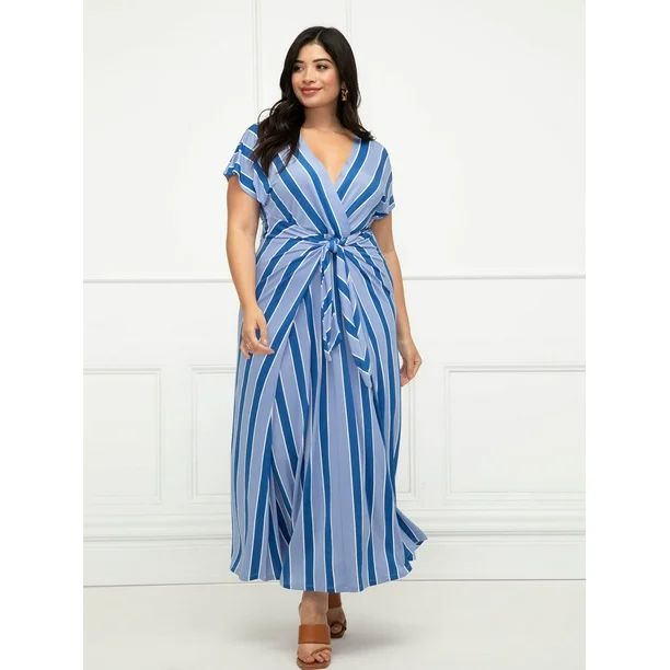ELOQUII Elements Women's Plus Size Striped Wrap Front Maxi Dress | Walmart (US)