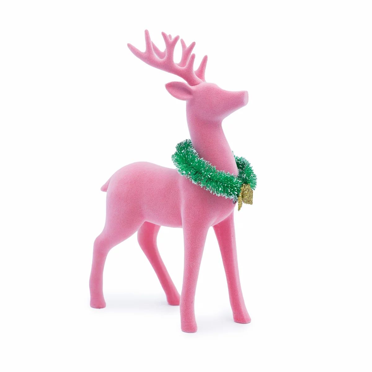 Packed Party Pink Flocked Deer with Wreath Table Top Christmas Decoration, 9.7-inch - Walmart.com | Walmart (US)