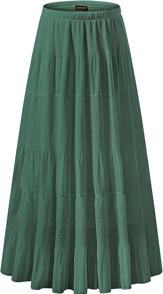 NASHALYLY Women's Chiffon Elastic High Waist Pleated A-Line Flared Maxi Skirts | Amazon (US)