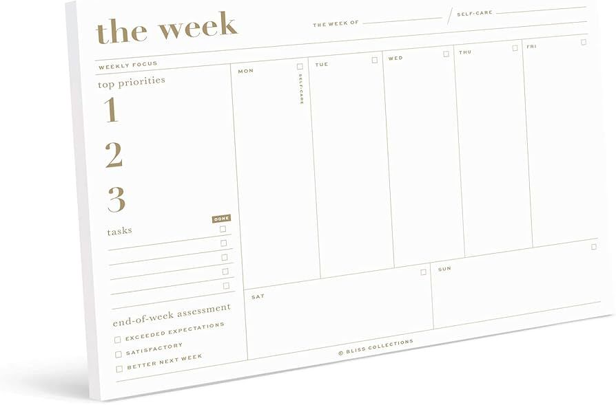 Bliss Collections Weekly Planning Pad, Desk Calendar - The Essential - Undated Tear-Off Sheets No... | Amazon (US)