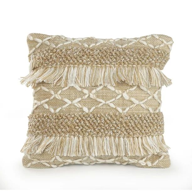 LR Home Moroccan Neutral Fringe Geometric Trellis Throw Pillow - Beige / White 20" x 20" - Walmar... | Walmart (US)