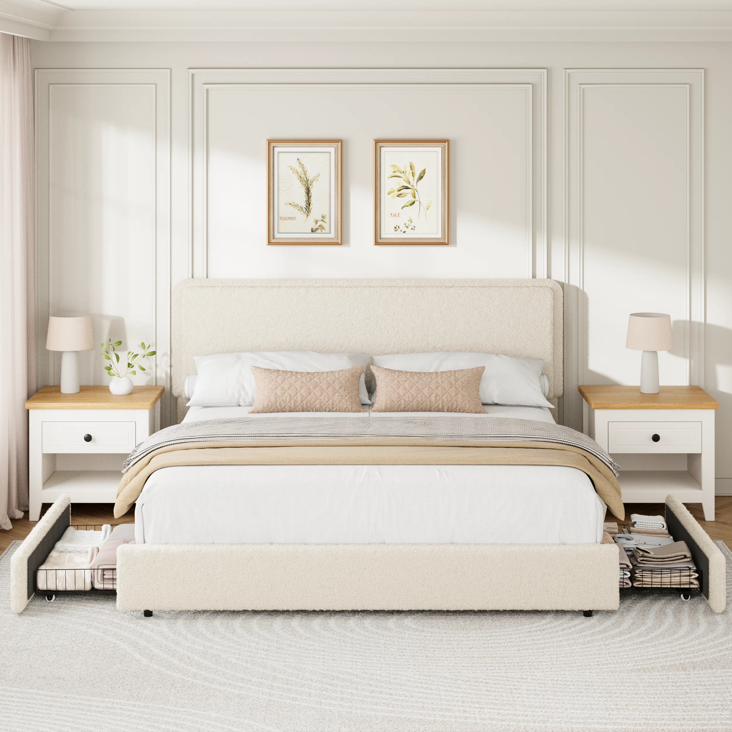 Teddy Fleece Thick Fabric Upholstered Platform Bed with 2 Storage Drawer, Modern Cloud Bed Frame ... | Wayfair North America