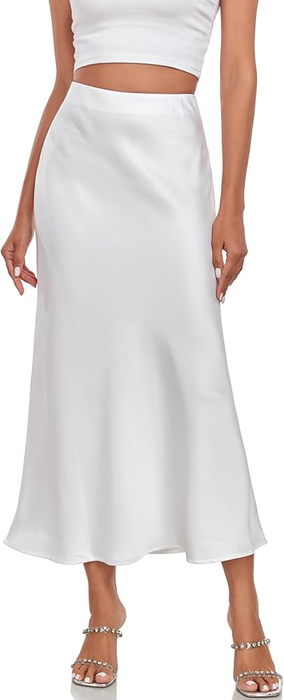 Women's Silk Satin Maxi Skirt High Waist Elastic A Line Fishtail Elegant Work Elastic Long Skirts | Amazon (US)