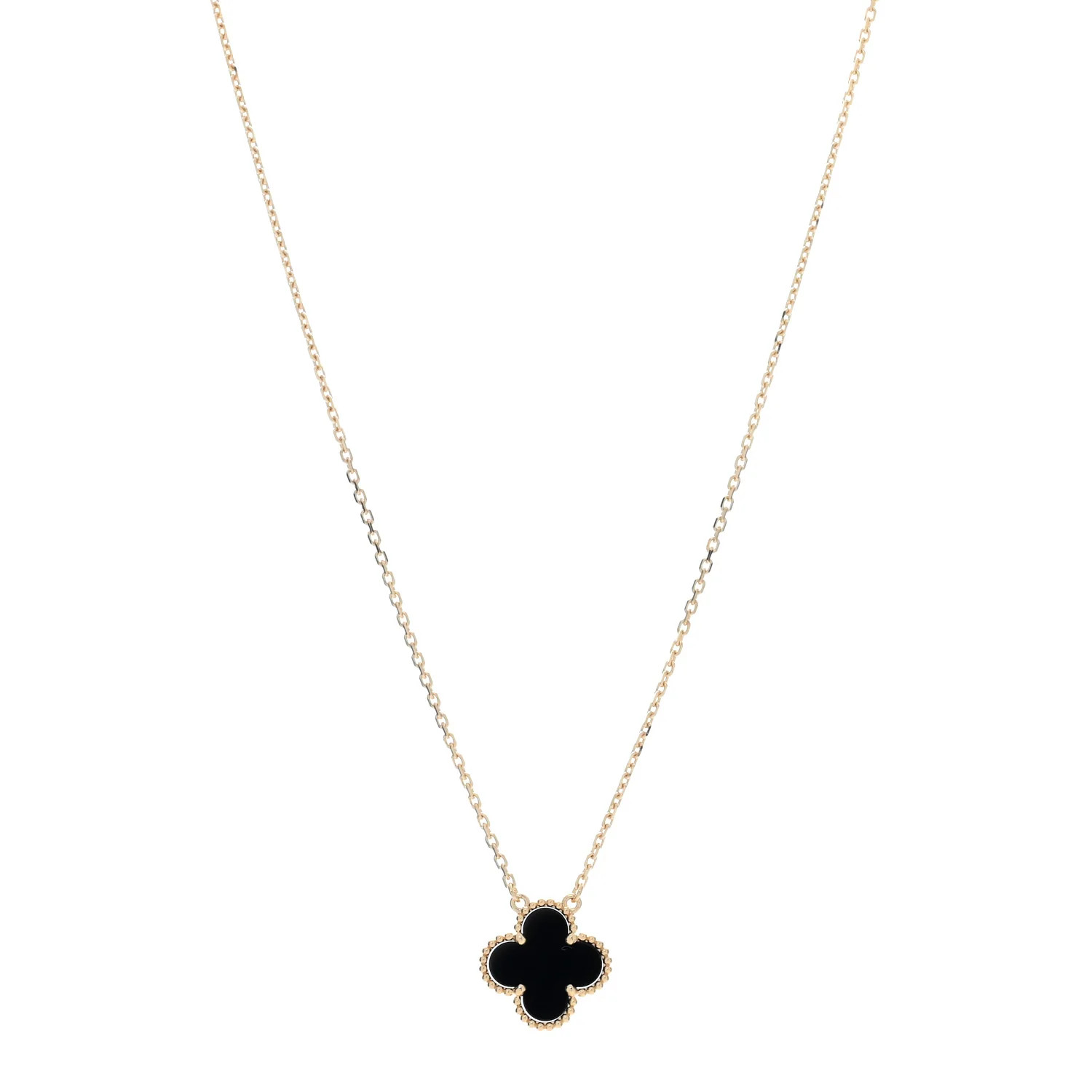 18K Yellow Gold Black Onyx Vintage Alhambra Pendant Necklace | FASHIONPHILE (US)