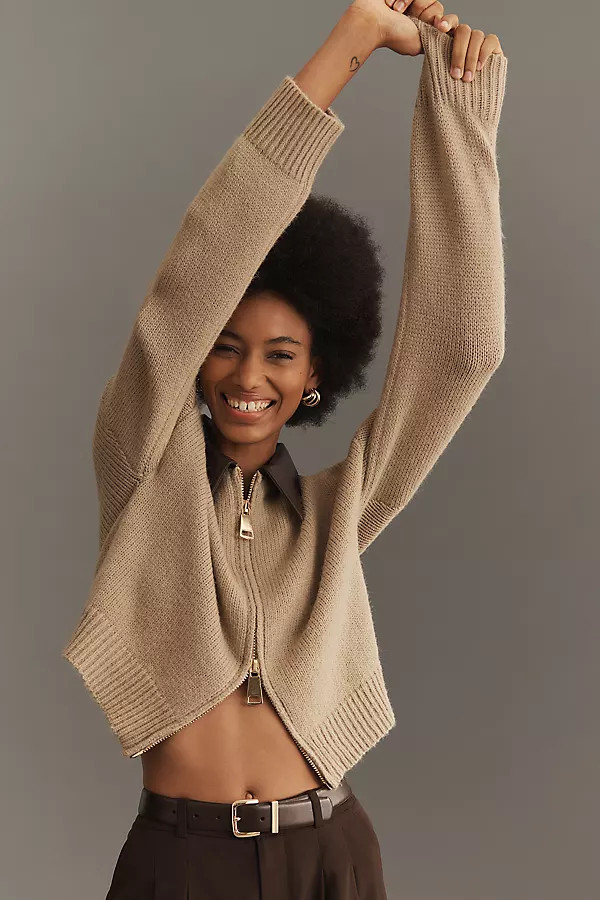 By Anthropologie Faux Leather Mixed Cardigan Sweater | Anthropologie (US)