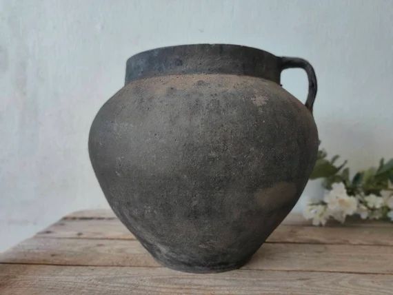 Big old  clay pot. Wabi sabi Rare black pottery.  Farm house Rustic Decor | Etsy (US)