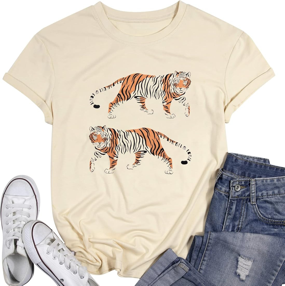Tiger Shirt Women Vintage Animal Graphic T-Shirt Casual Short Sleeve Crewneck Tee Summer Loose Fi... | Amazon (US)