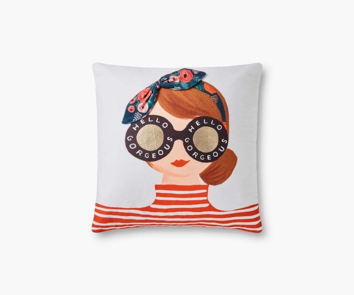 Multi Hello Gorgeous Girl Embellished Pillow | Rifle Paper Co.