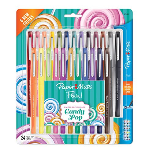 Paper Mate Flair Felt Tip Pens, Medium Point, Limited Edition Candy Pop Pack, 24 Count (1979424) | Amazon (US)