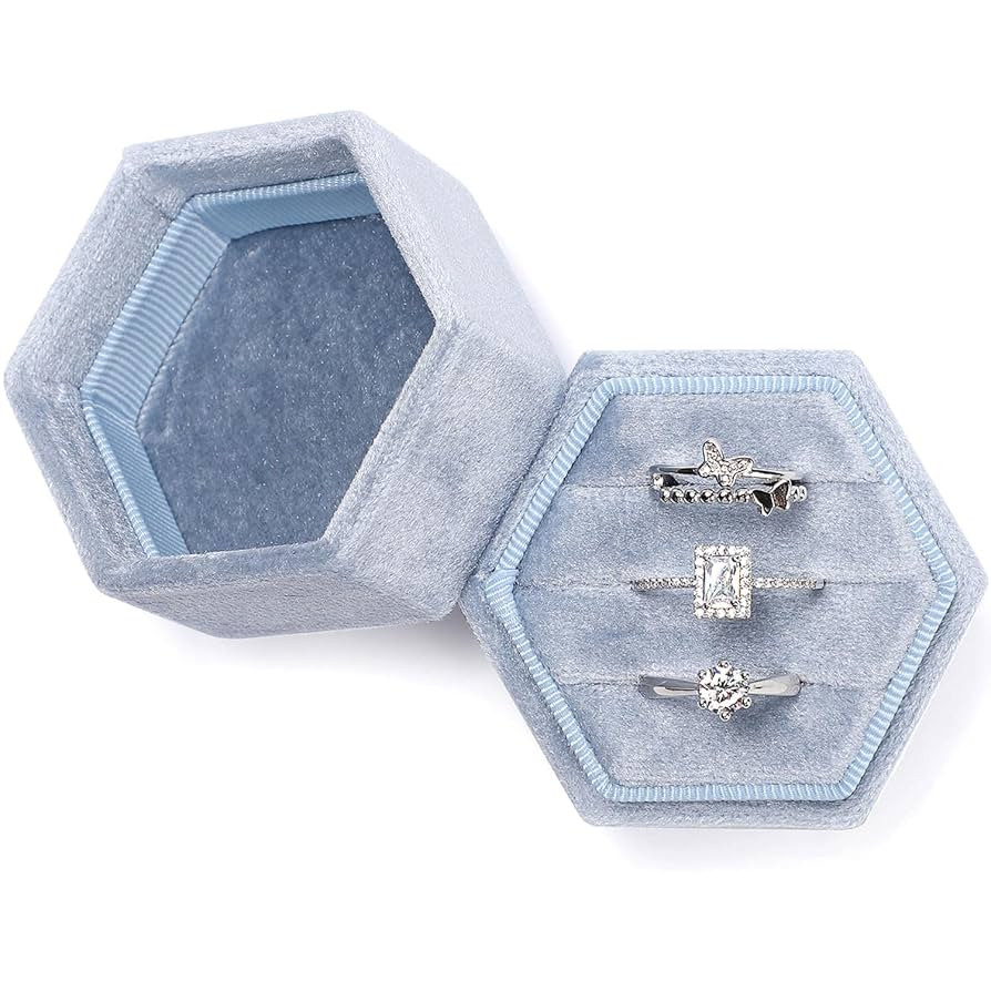 WantGor Velvet Jewelry Ring Box, 3 Slots Hexagon Ring Gift Box Vintage Ring Display Holder Case f... | Amazon (US)
