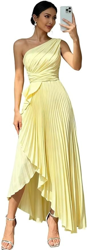 One Shoulder Bridesmaid Dresses 2025 Pleated Satin Formal Evening Gowns | Amazon (US)