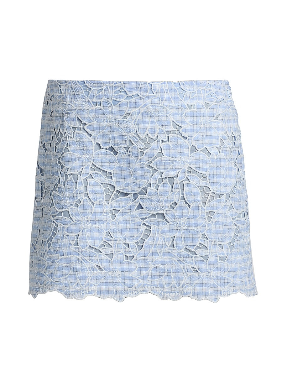 Women's Catherine Embroidered Floral Gingham Miniskirt - Periwinkle Sky Multi - Size Small | Saks Fifth Avenue