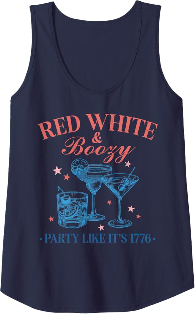 Red White and Boozy Margarita Martini Party 1776 4th of July Tank Top | Amazon (US)