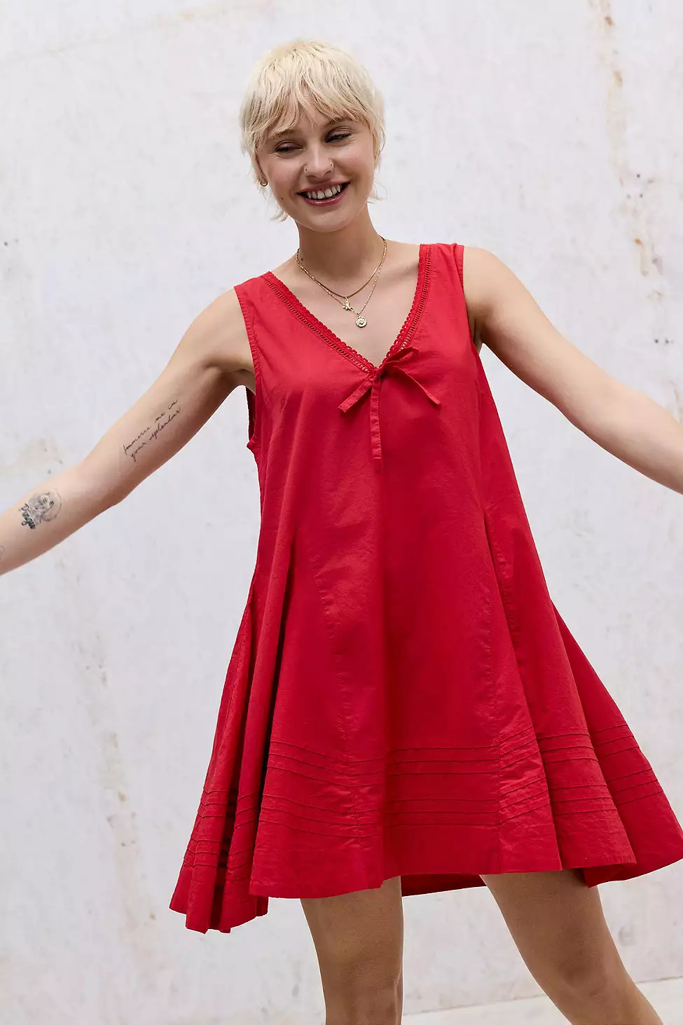 Damson Madder Red Raven Mini Dress - Red UK 8 at Urban Outfitters | Urban Outfitters UK
