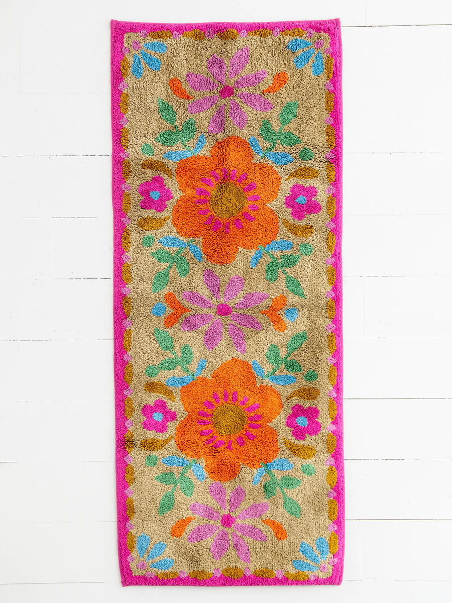 Tufted Runner Bath Mat - Orange Floral | Natural Life