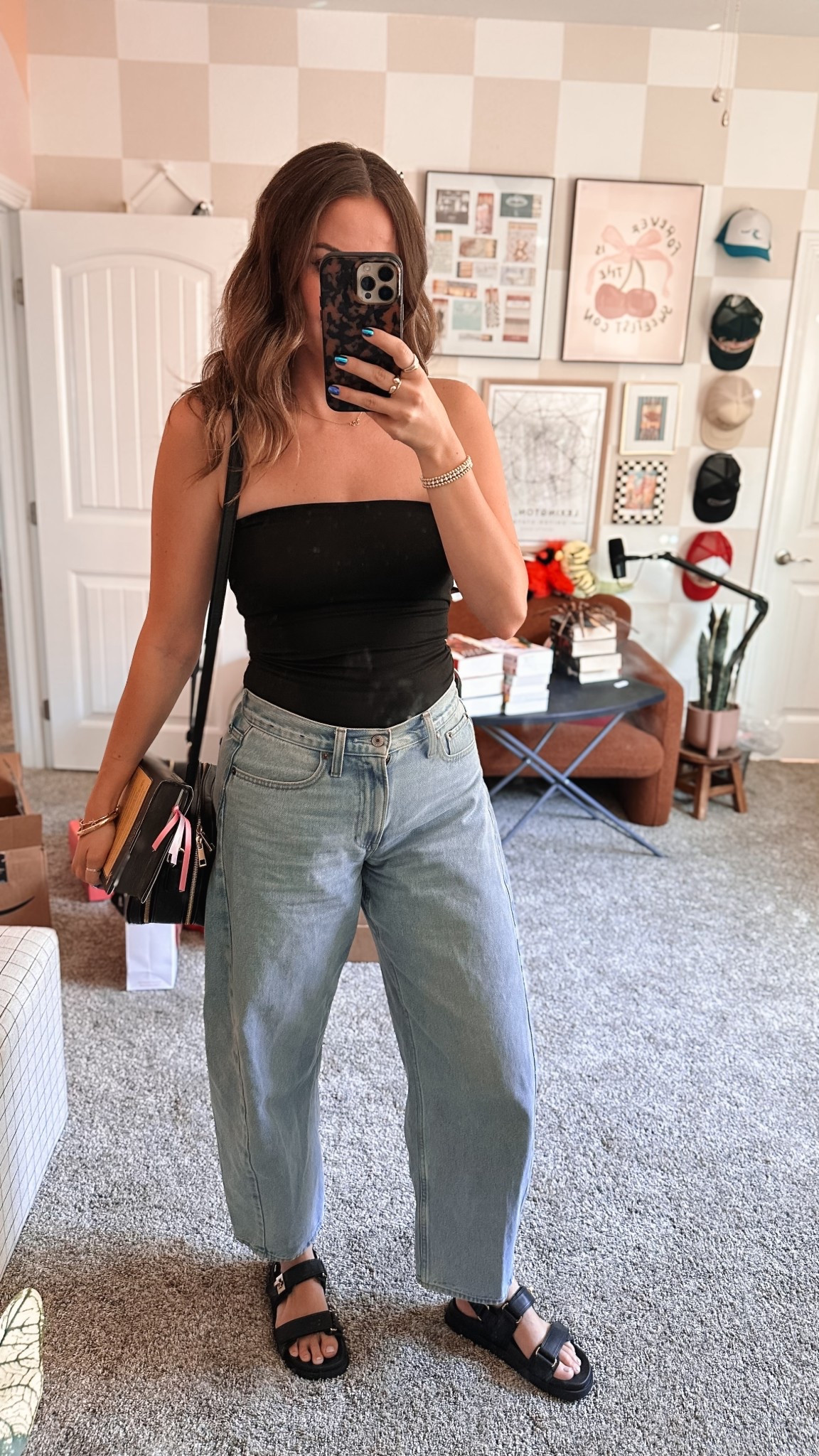Easy go to feel good outfit! Tube top and barrel jeans! Wearing size small tube tops from tjmaxx comes in a two pack! Size 26 long jeans