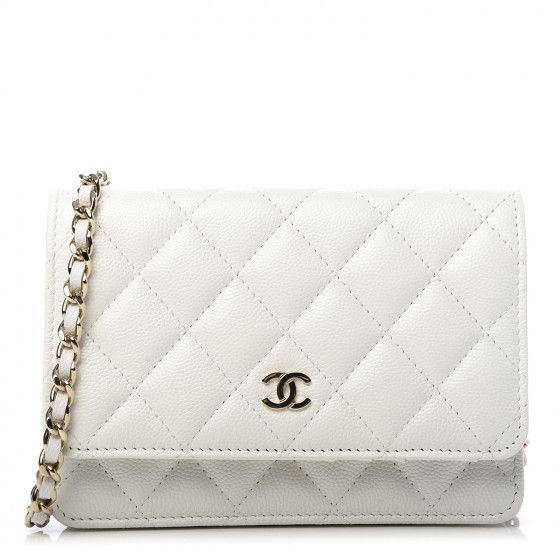 Caviar Quilted Mini Wallet On Chain WOC White | Fashionphile