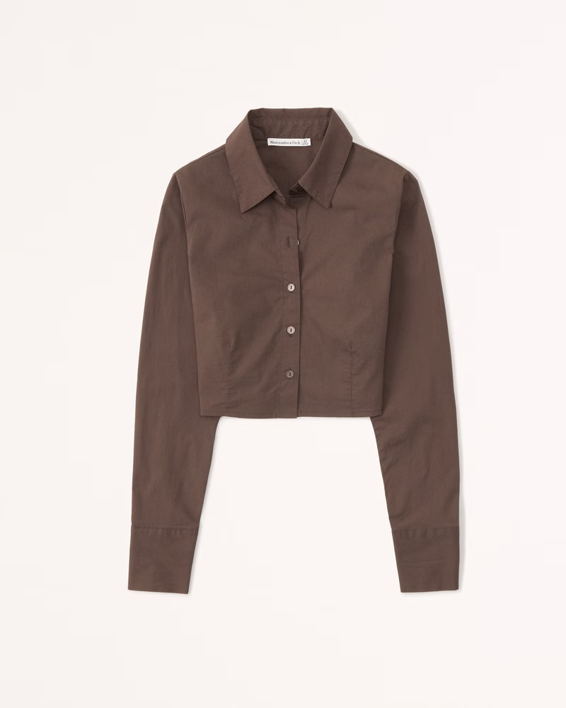 Women's Cropped Poplin Button-Up Shirt | Women's New Arrivals | Abercrombie.com | Abercrombie & Fitch (US)