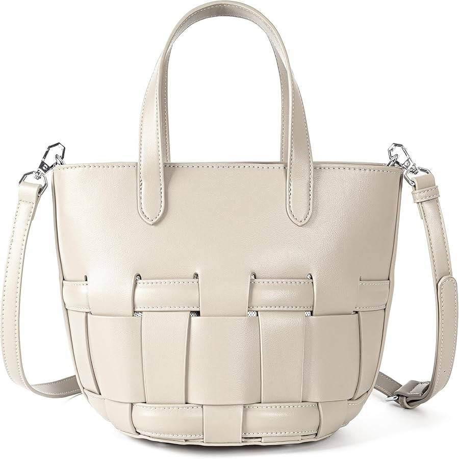 Bucket Bag with Zipper for Women, Woven Vegan Leather Bag with Liner, Crossbody Bag with Adjustab... | Amazon (US)