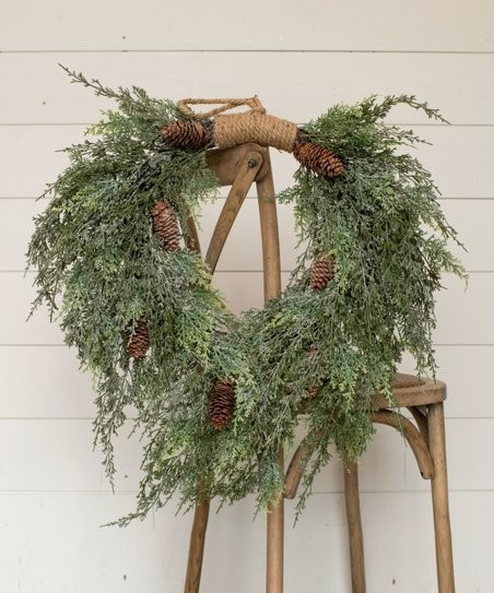 Ragon House Dark Green Iced Cedar & Pinecones Hanging Wreath | Zulily