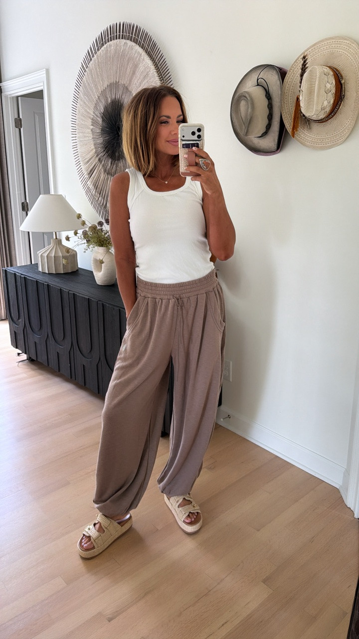 free people sweat equity pants and amazon tank & sandals ♥️

#LTKSeasonal #LTKSaleAlert #LTKootd