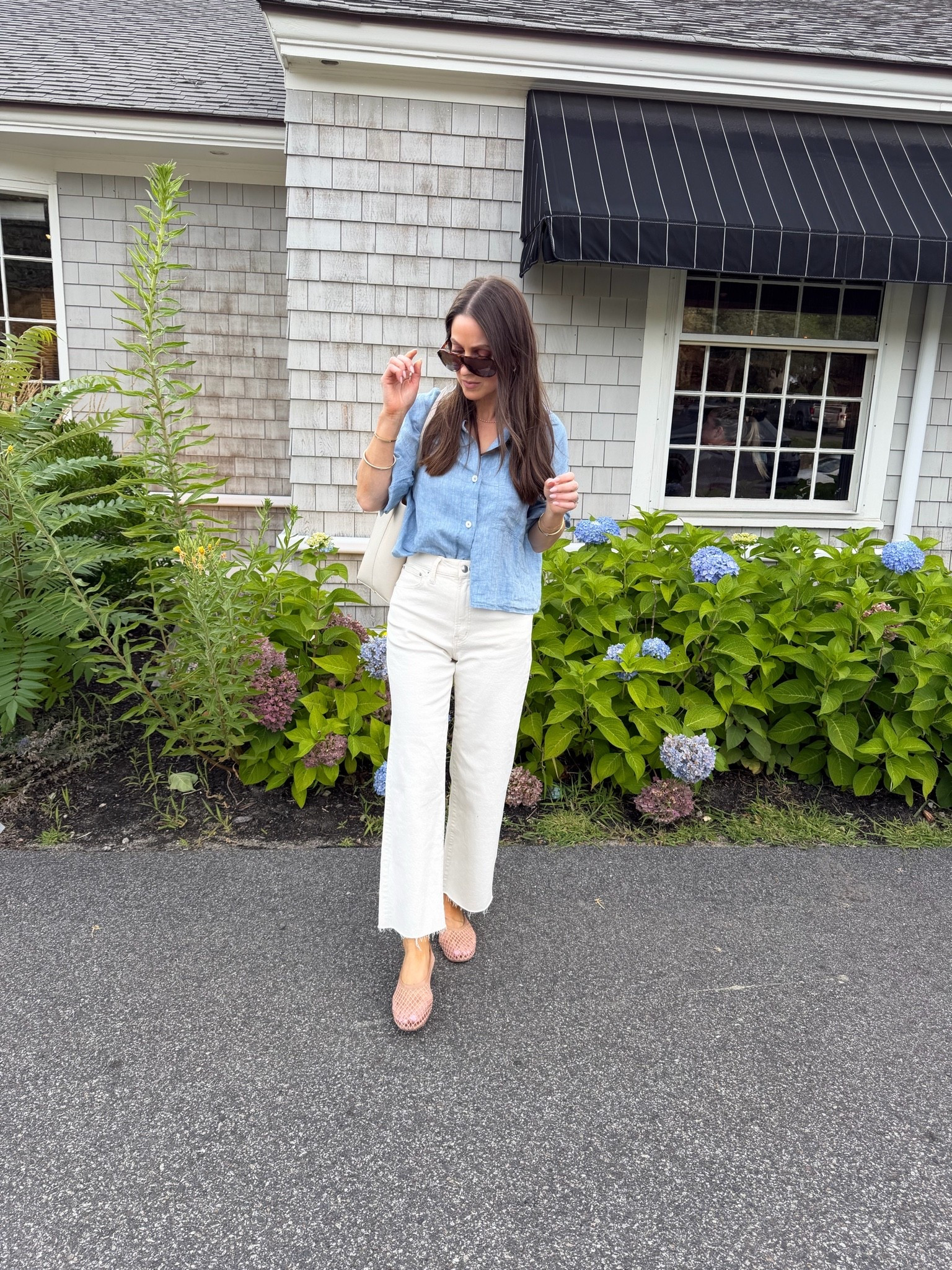 Casual dinner outfit with the fam. 
Top and jeans 20% off with code LTK20. Shoes are amazing walked 9k steps in them today. Bag looks and feels like The Row 🤍 Did my true size in all!

#LTKxMadewell #LTKootd #LTKOver40
