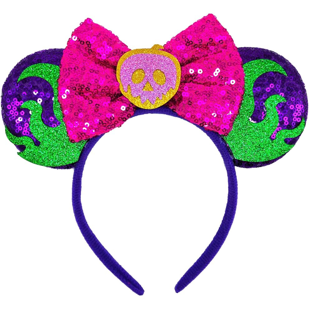 ZHENNAN Halloween Bow Ear Headbands for Women Girls, Glitter Evil Queen Poison Apple Costume Hair... | Amazon (US)
