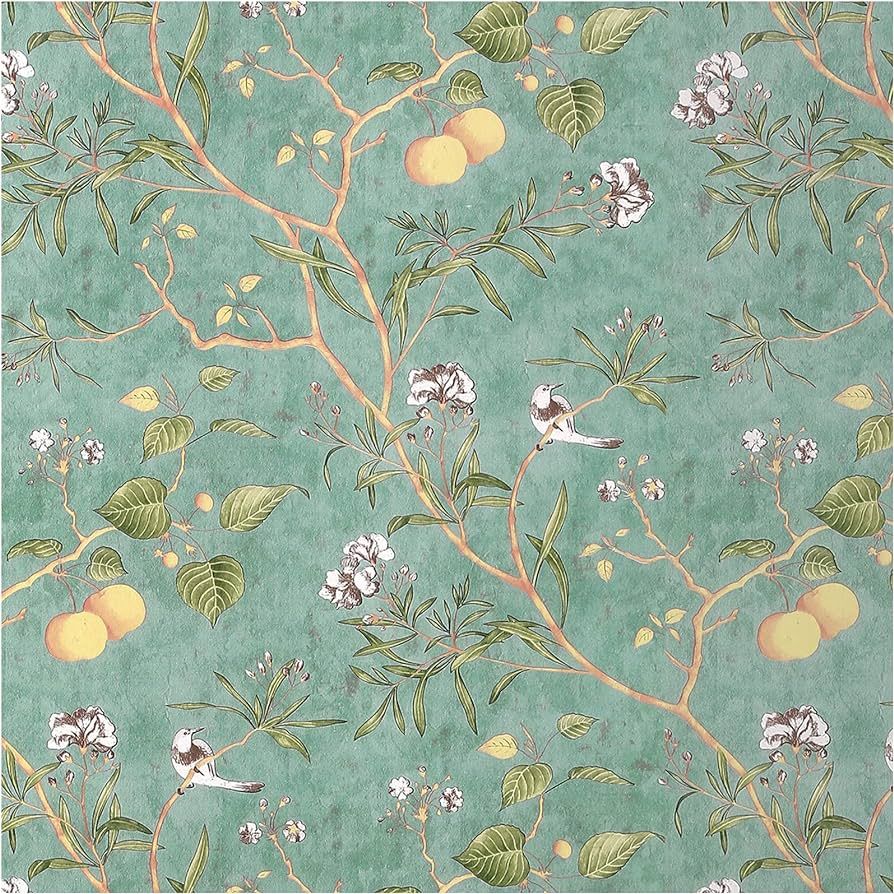 SUNBABY Peel and Stick Wallpaper Vintage Floral:Green Flower and Bird Contact Paper Removable Sel... | Amazon (US)