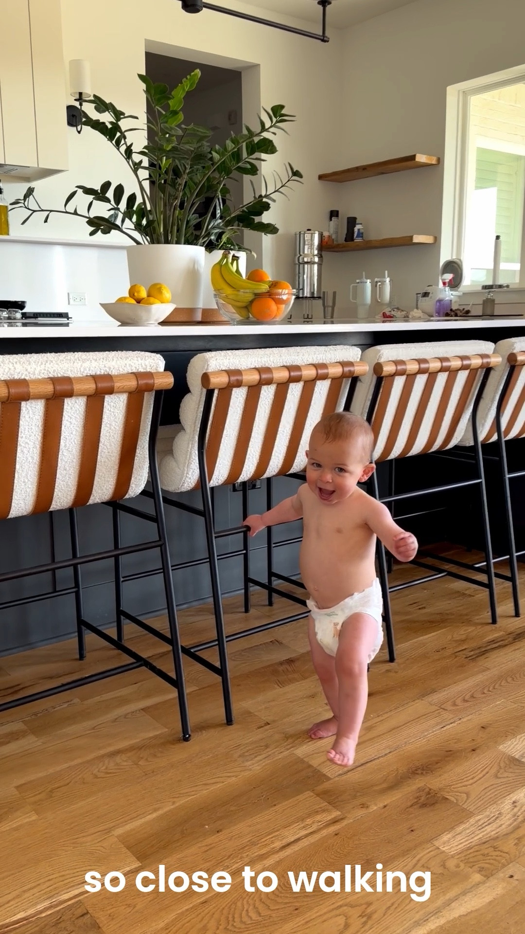 Any day now he’s going to take his first steps but in the meantime on the barstools is one of his favorite places to practice! Get tons of compliments on these barstools from Denver Modern—check them out!