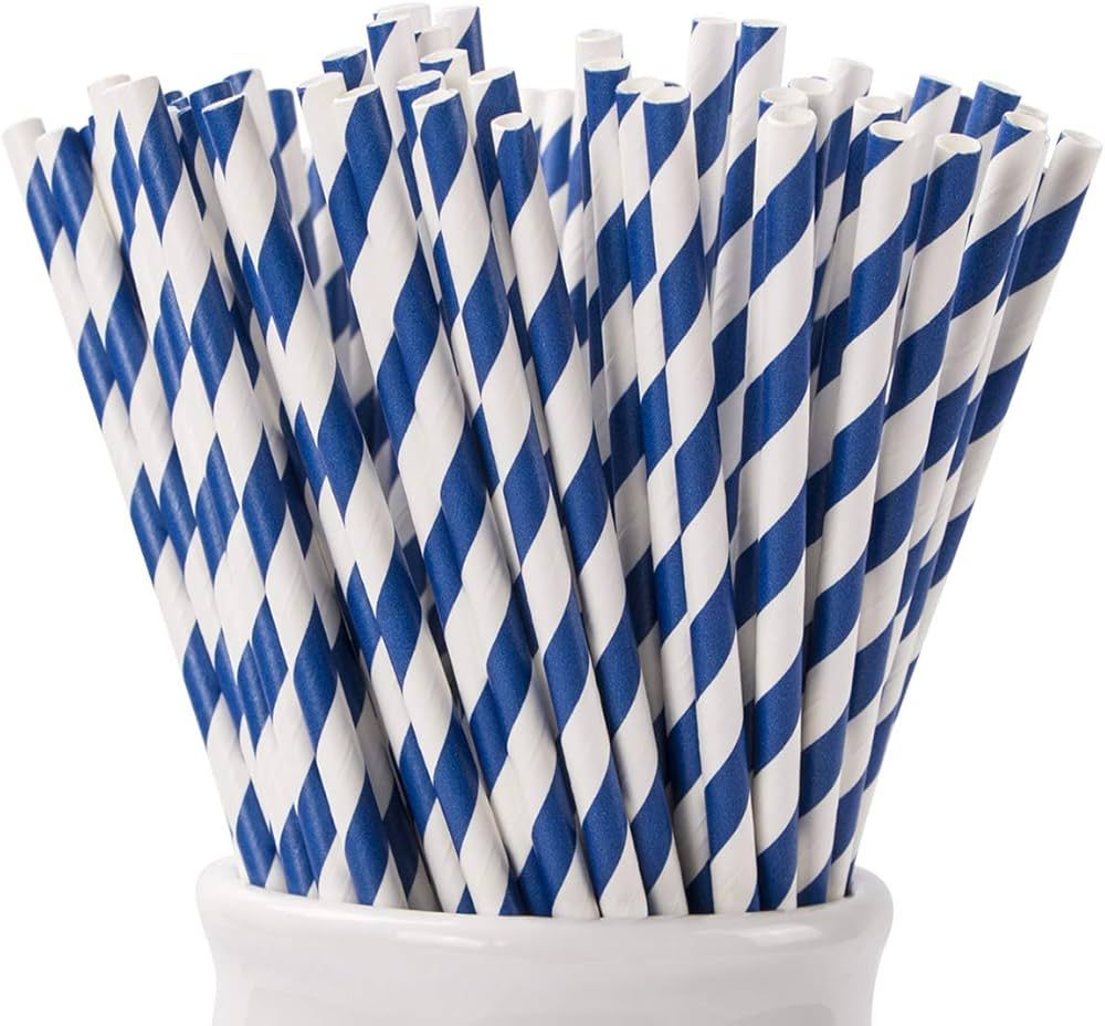 Webake Biodegradable Paper Straws Blue Striped 144 Bulk Paper Drinking Straws for Labor Day, Baby... | Amazon (US)