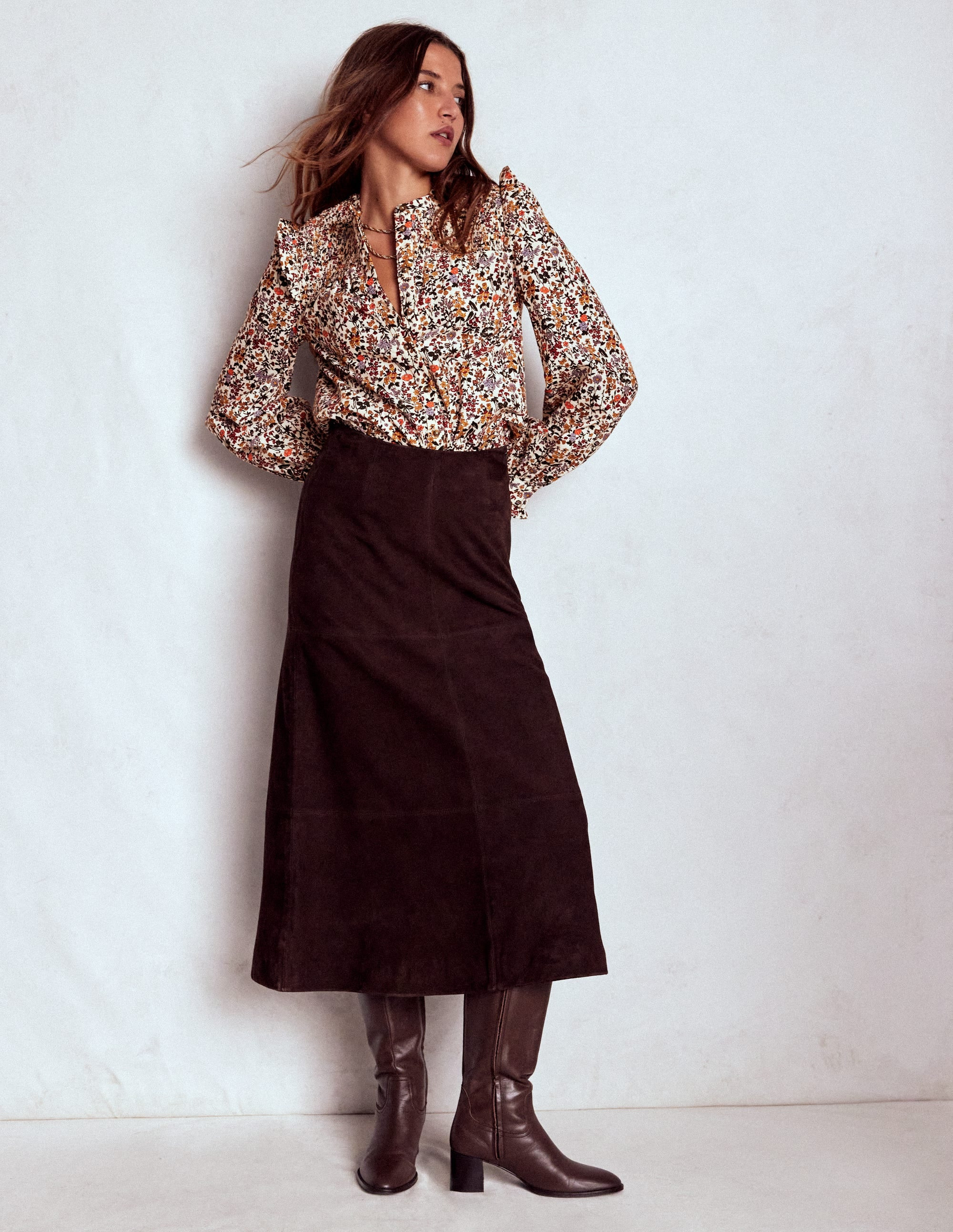 Smocked Yoke Cord Top-Ivory Floral | Boden (US)