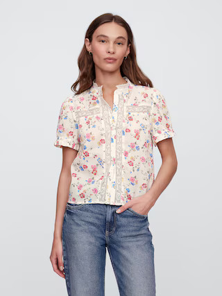 Relaxed Lace Puff Sleeve Top | Gap Factory