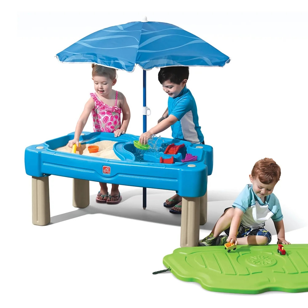 Step2 Cascading Cove Blue Plastic Sandbox and Water Table for Toddlers with Cover and Umbrella | Walmart (US)