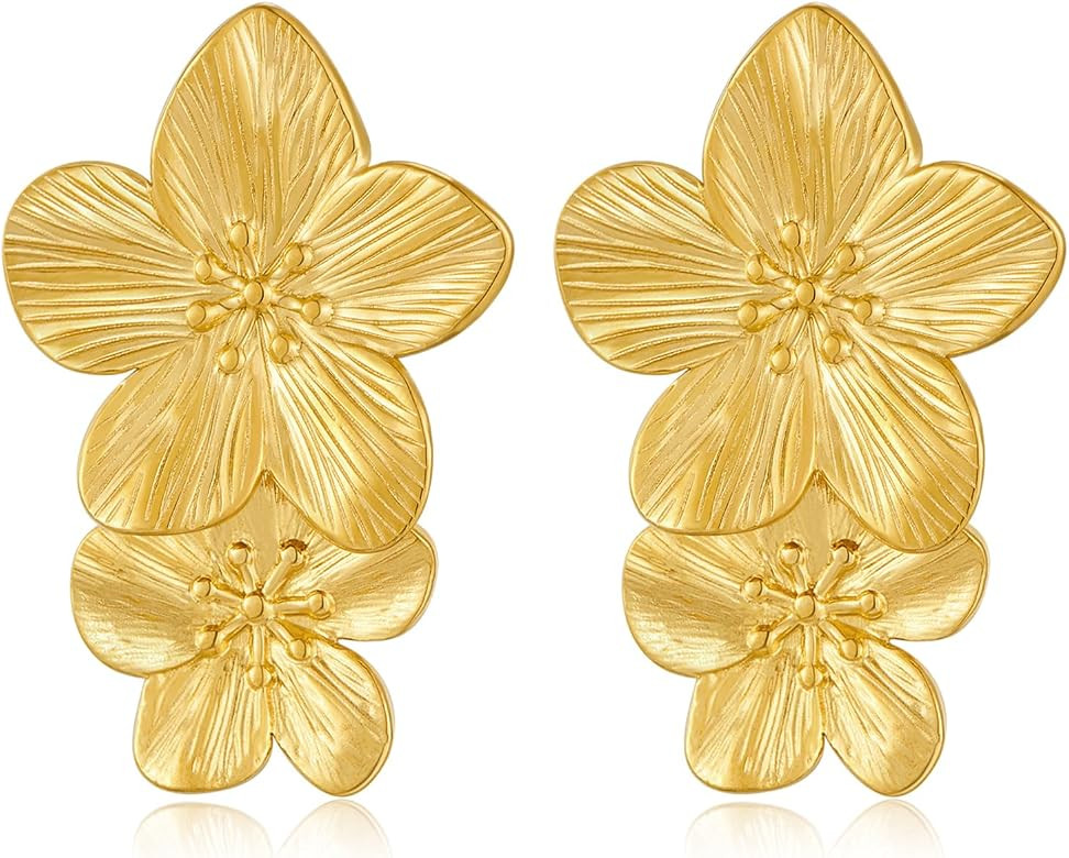 WOWORAMA Gold Butterfly Flower Earrings for Women Vintage Metal Flower Leaf Earrings Trendy Flora... | Amazon (US)