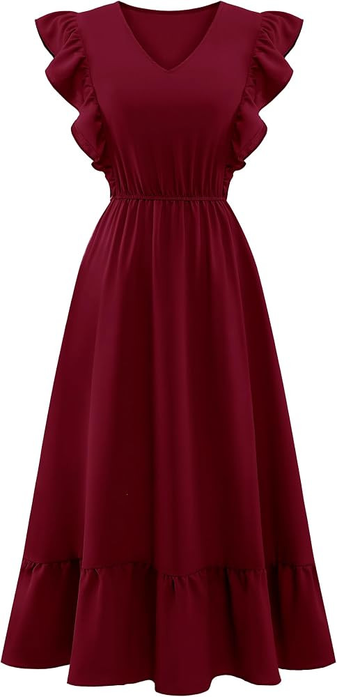 Wedtrend Women's Cocktail Dresses Ruffle Sleeve Vinatge 1940s Dresses Wedding Guest Dress Tiered Boho Midi Dress | Amazon (US)
