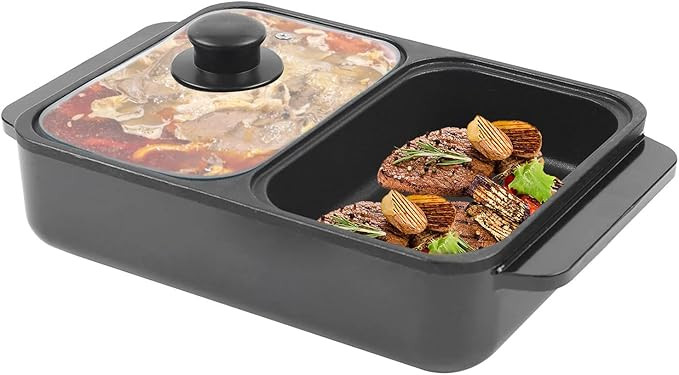 Hot Pot with Grill,2 in 1 Indoor Non-Stick Electric Hot Pot and Frying Pan,Independent Temperatur... | Amazon (US)