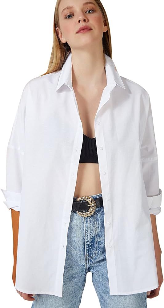 Oversized Button Down Shirts for Women, Dressy Casual Long Sleeve Blouses Summer Tops Tunics | Amazon (US)