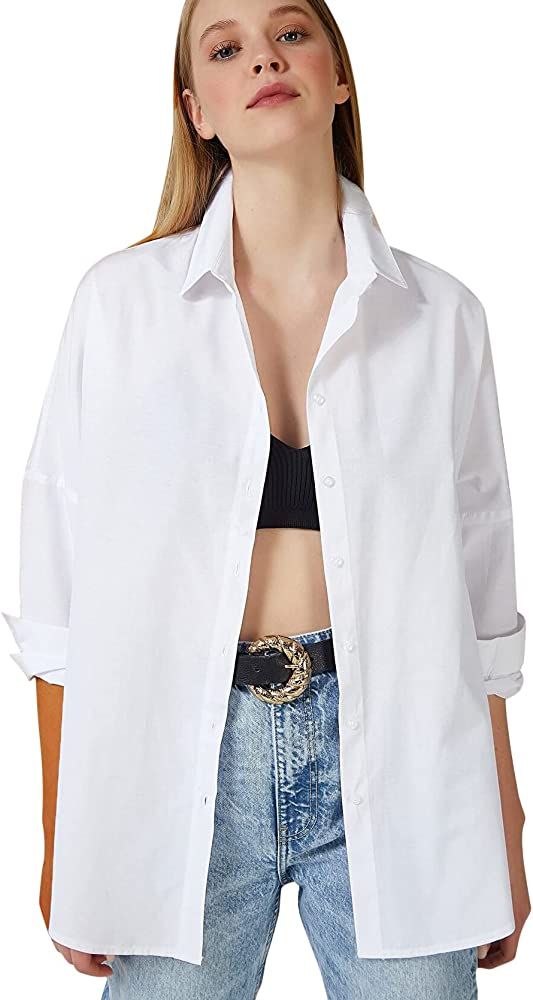 Womens Oversized White button Down Shirt | Amazon (US)
