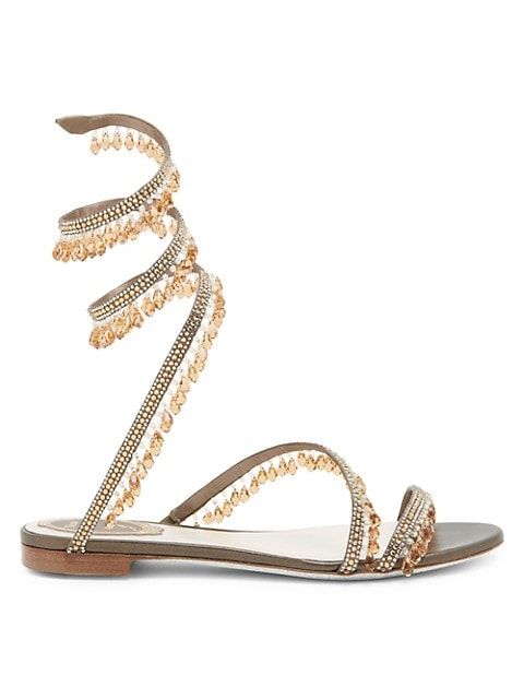 Chandelier Embellished Satin Wrap Flat Sandals | Saks Fifth Avenue