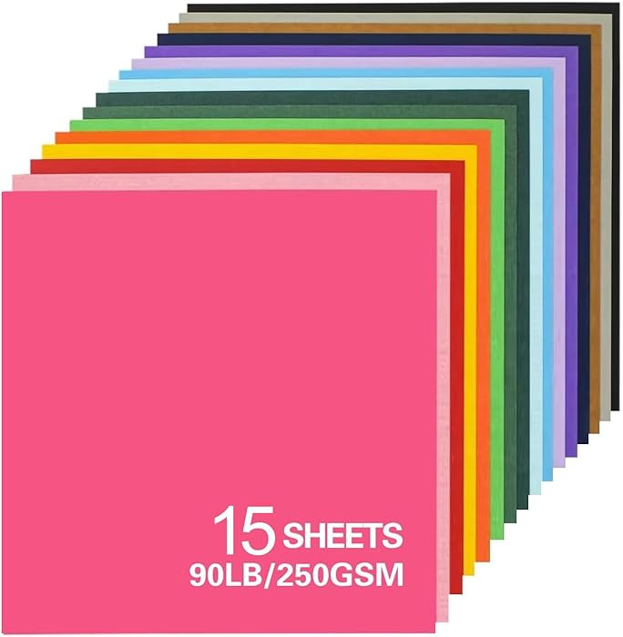 12x12 Cardstock 15sheets Colored Cardstock Assorted 24 Colors, 90 lb/250 gsm Card Stock Colorful ... | Amazon (US)
