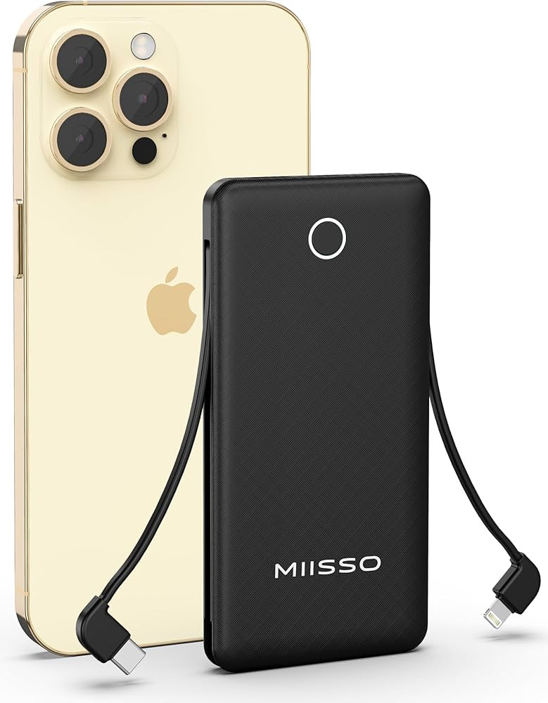 miisso 10000mAh Slim Portable Charger with Built in Cable, Power Bank Travel Charger External Bat... | Amazon (US)