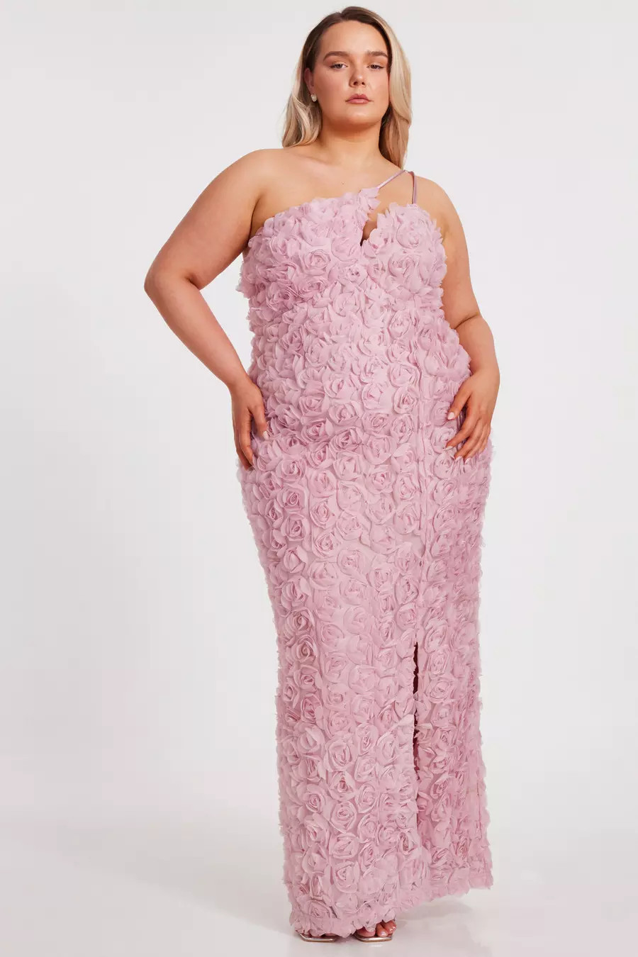 Curve Blush One Shoulder Floral Maxi Dress | Quiz Clothing