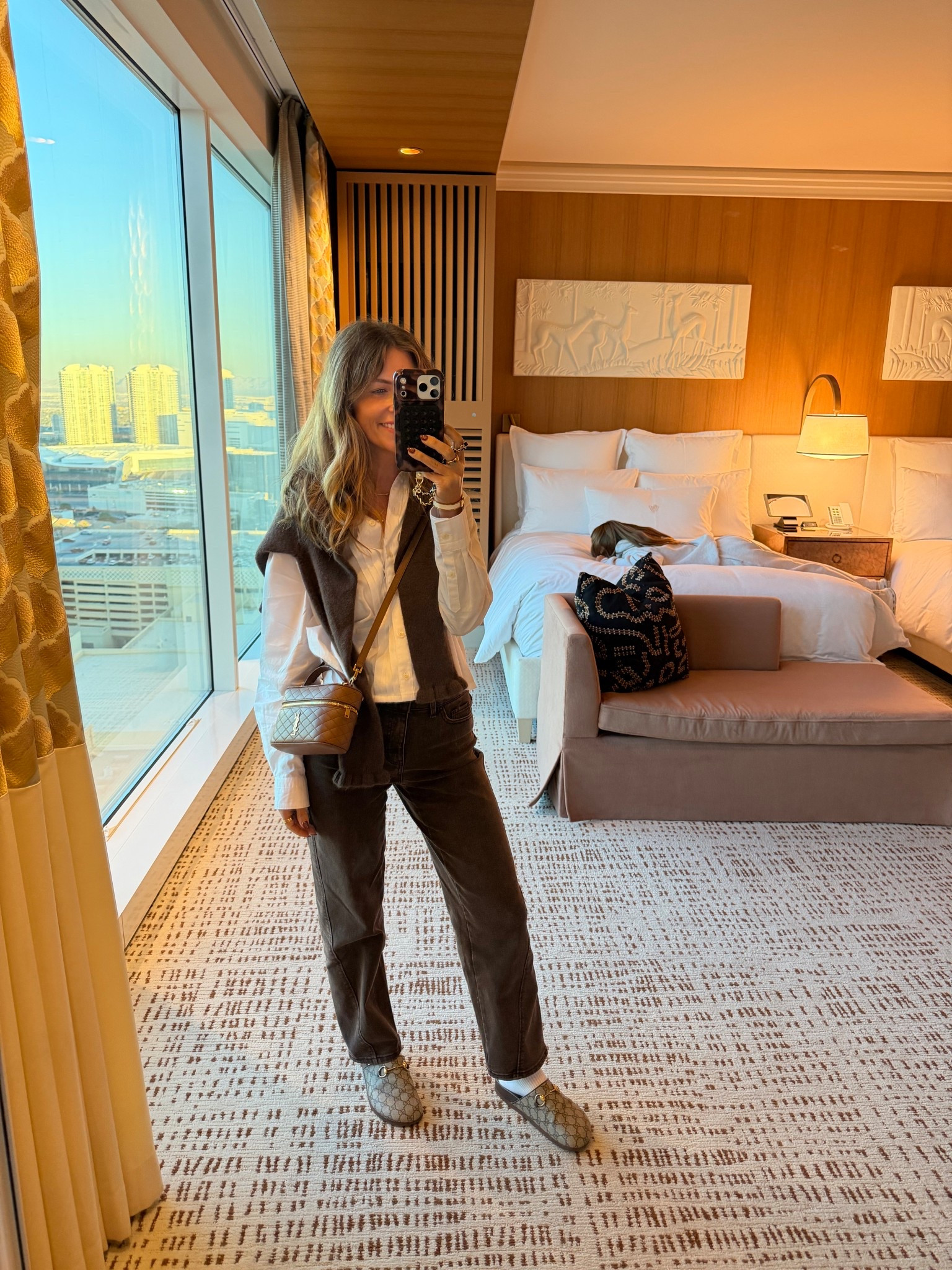 Vegas travel outfit! 🎲 🃏 ✈️ 
Gucci clogs 
Ysl bag 
Walmart jeans 
Spanx poplin top 
Zara sweater 

#LTKHoliday #LTKootd #LTKTravel