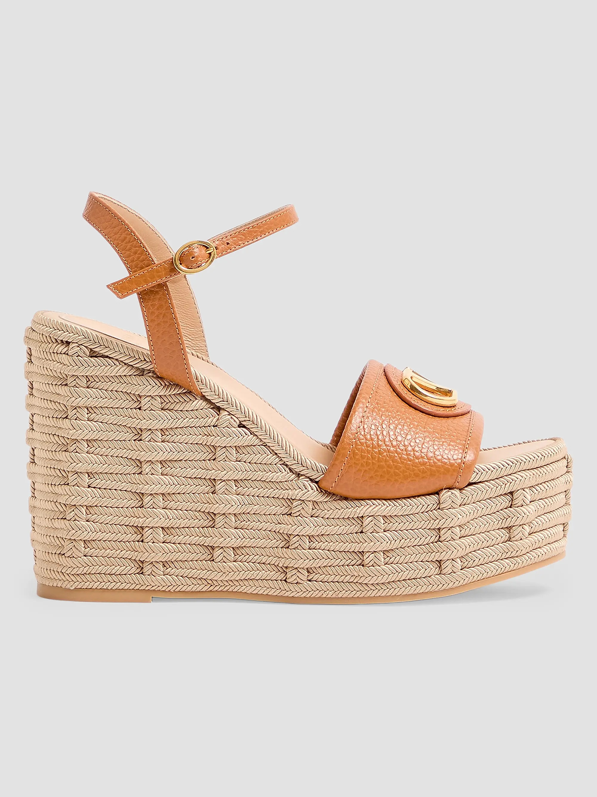 VLogo Signature 120MM Wedge Sandals in Grainy Calfskin | Saks Fifth Avenue
