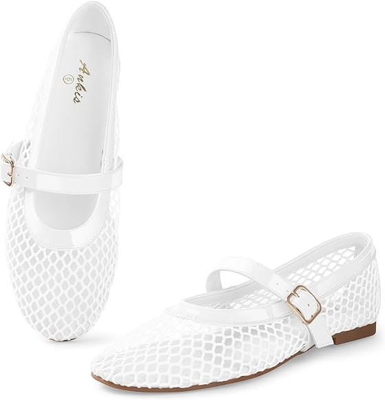 Ankis Mesh Flats Sandals for Women, Black Mesh Ballet Womens Flat Sandals Comfortable Mary Jane F... | Amazon (US)