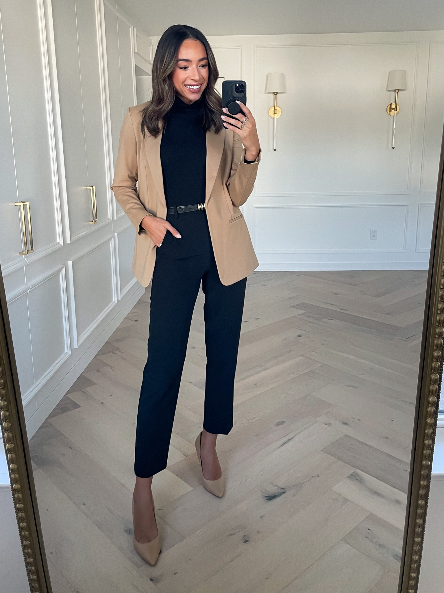 Fall work outfit from express! Size Small tan blazer, XS turtleneck bodysuit, 2 long black work pants 

#LTKstyletip #LTKworkwear #LTKfindsunder100