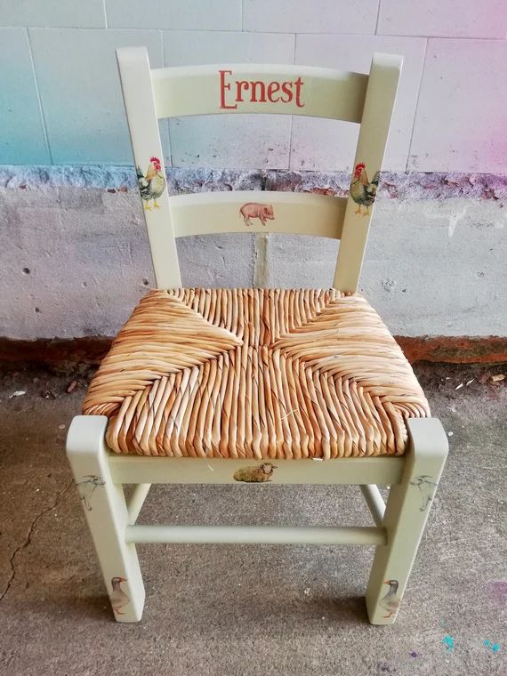 Upcycled Rush Seat Personalised Children's Chair  Farm - Etsy UK | Etsy (UK)