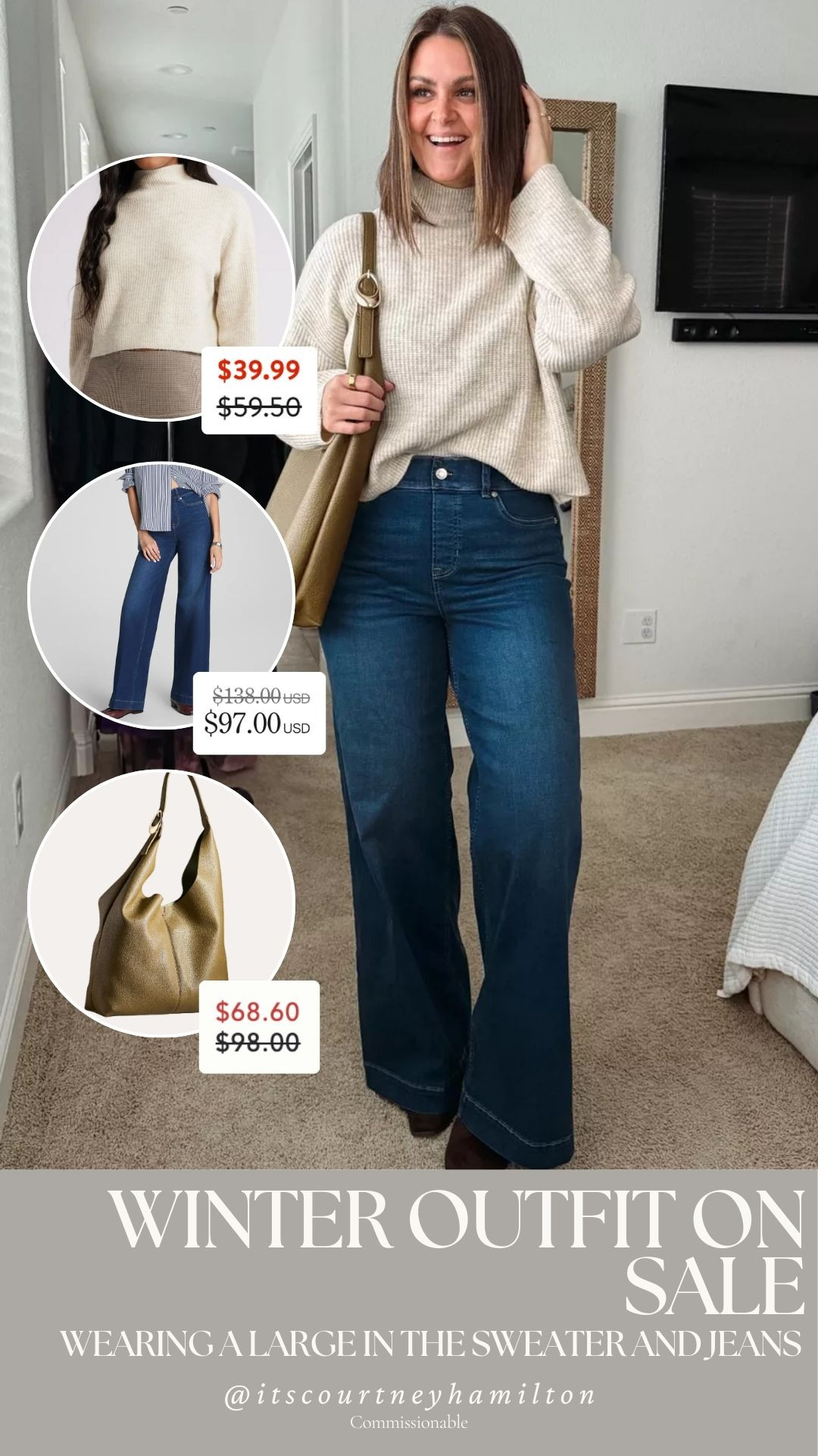 Winter Outfit on Sale! Wearing a large in the sweater and jeans. If you are under 5'8, I recommend the petite length in the jeans!

gifts for her, denim, new arrivals, casual outfit, winter fashion, anthropologie, spanx, nordstrom, midsize fashion, courtney hamilton  

 #LTKSeasonal #LTKSaleAlert #LTKFindsUnder100