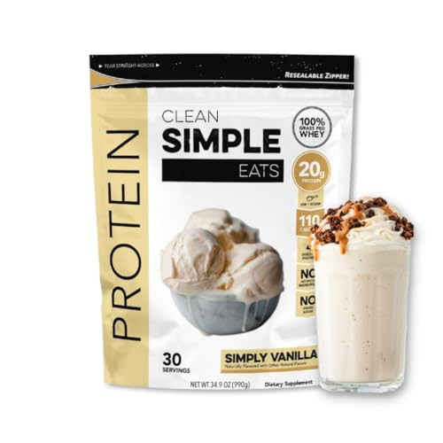 Clean Simple Eats Simply Vanilla Whey Protein Powder, Natural Sweetened and Cold-Processed Whey Protein Powder, 20 Grams of Protein (30 Servings) | Amazon (US)