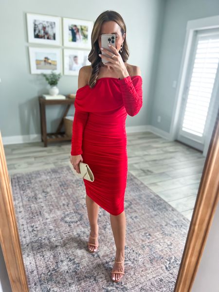Valentine’s Day Outfit (small). Red midi dress. Wedding guest dress. Spring dress. Vegas outfit. 

*Dress is a little big in the bust area so I added double sided tape to the top. 

#LTKwedding #LTKunder50 #LTKshoecrush